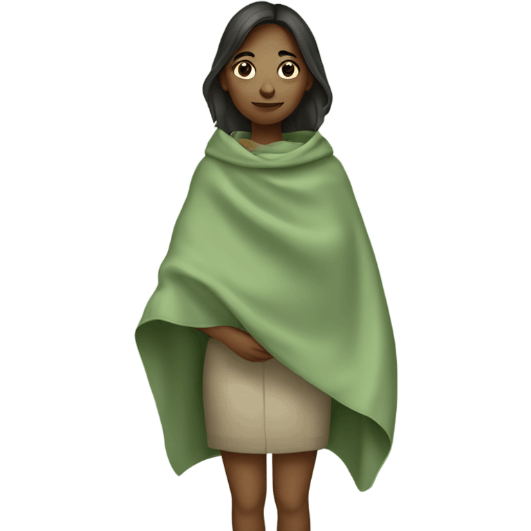 A girl wearing a sage green blanket  emoji