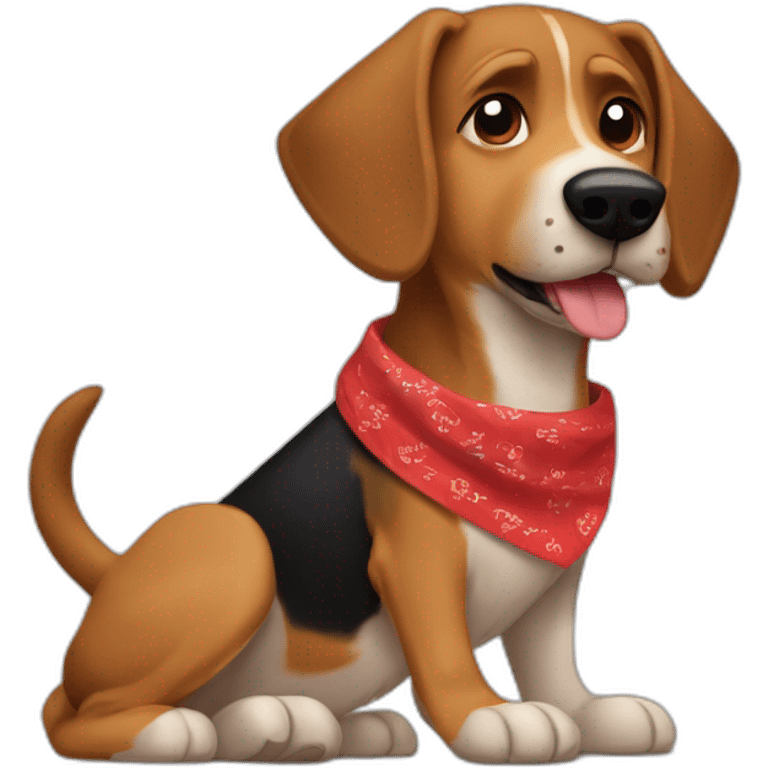 coonhound and German shepherd mix dog wearing red bandana and walking left emoji