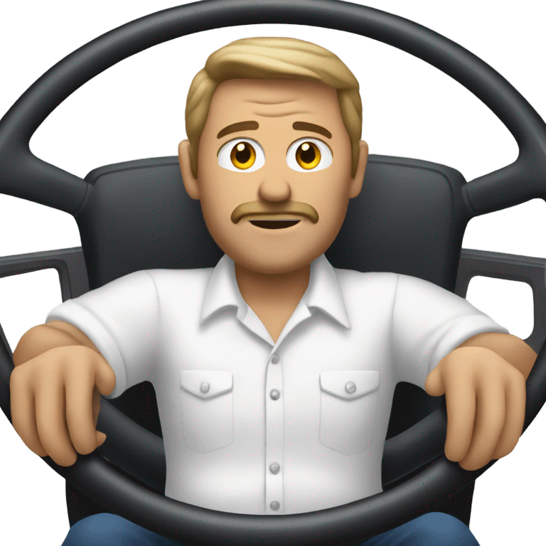  man with white button-down shirt behind a steering wheel emoji