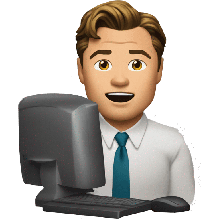 Leonardo DiCaprio in 'The Wolf of Wall Street' near the computer with stocks  emoji