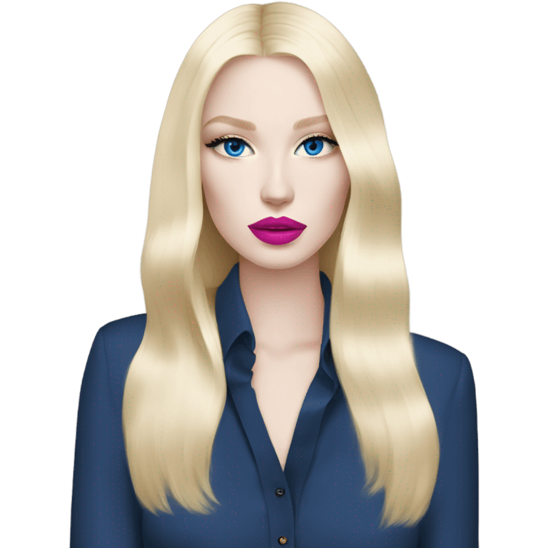 Hot girly pale blonde with blue eyes and pink lips wearing YsL emoji