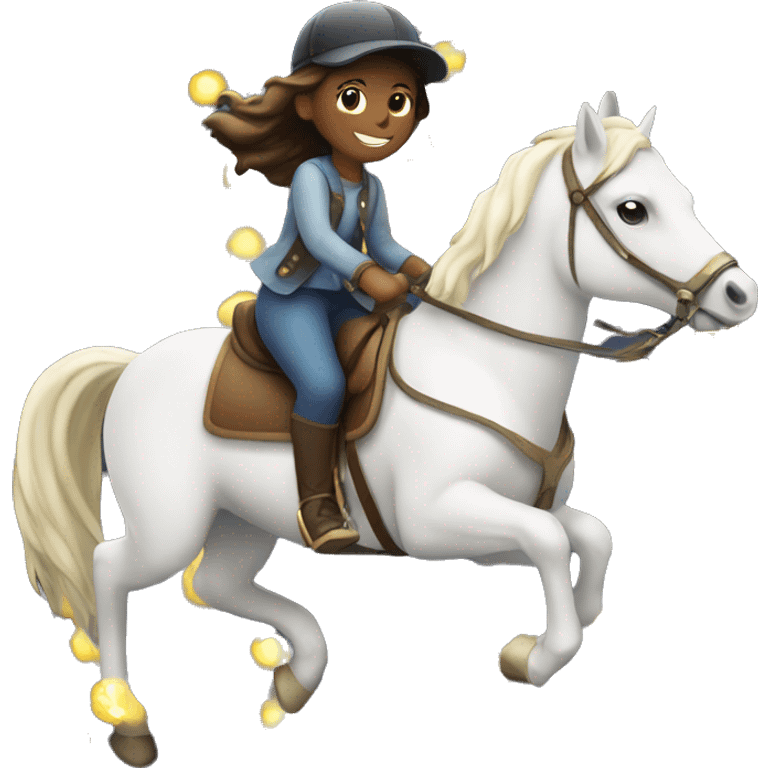 girl riding horse with lights around it  emoji