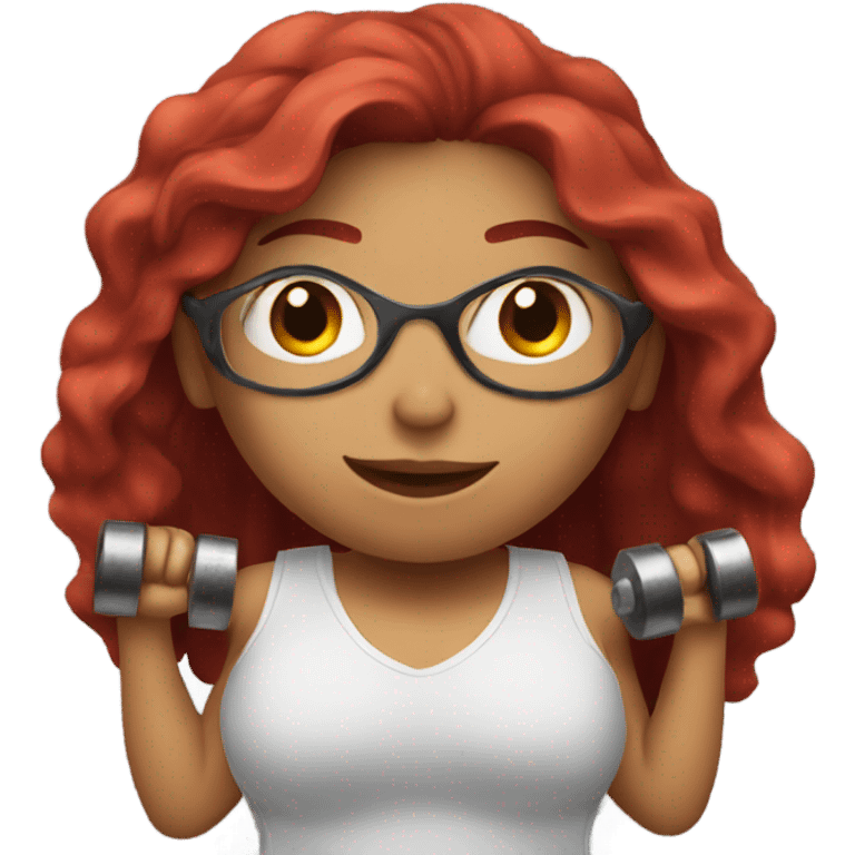 Latina with long red hair holding dumbbells  emoji