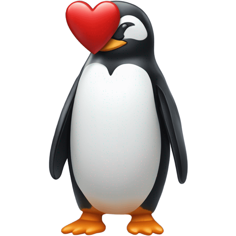 penguin holding a heart emoji