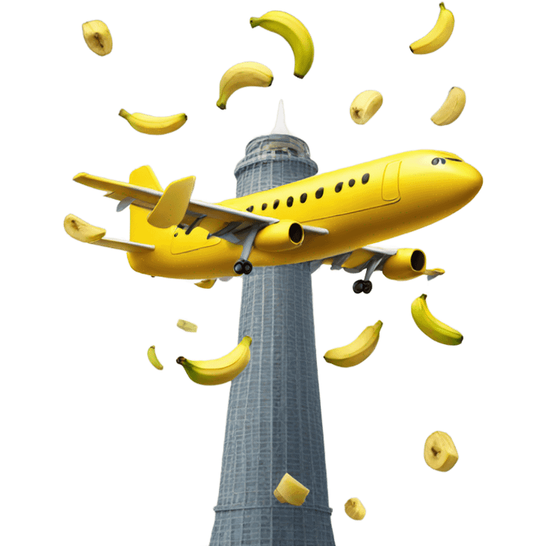 Plane made of bananas hitting a tower emoji