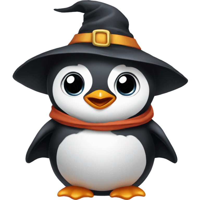 Baby penguin wearing a pointy witch hat and a cape  emoji