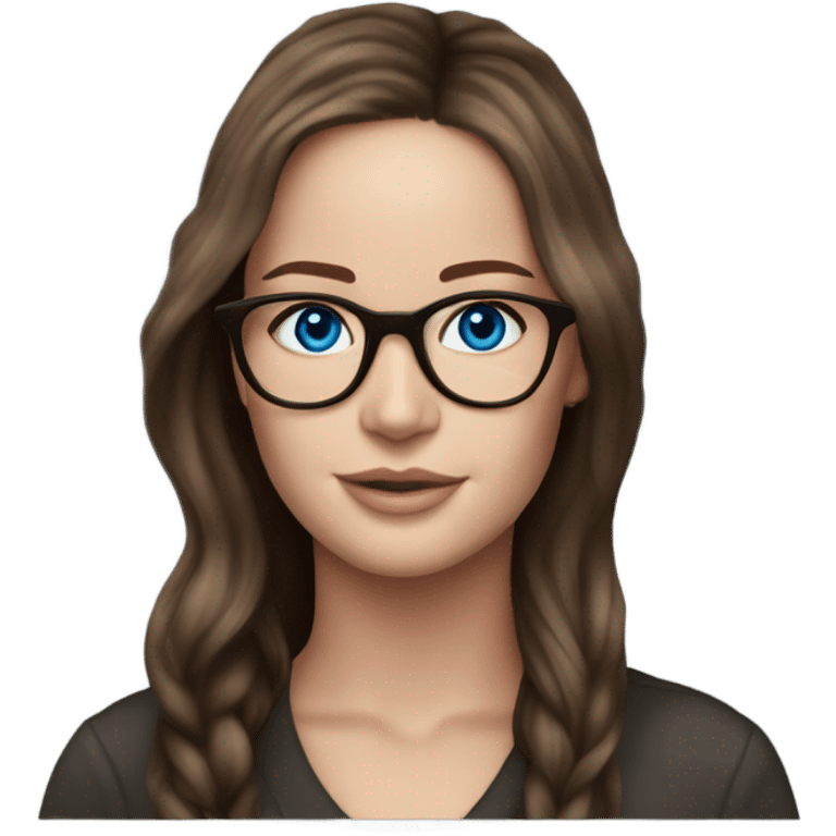 real photo of Jennifer Lawrence with blue eyes glasses and long chocolate hair emoji