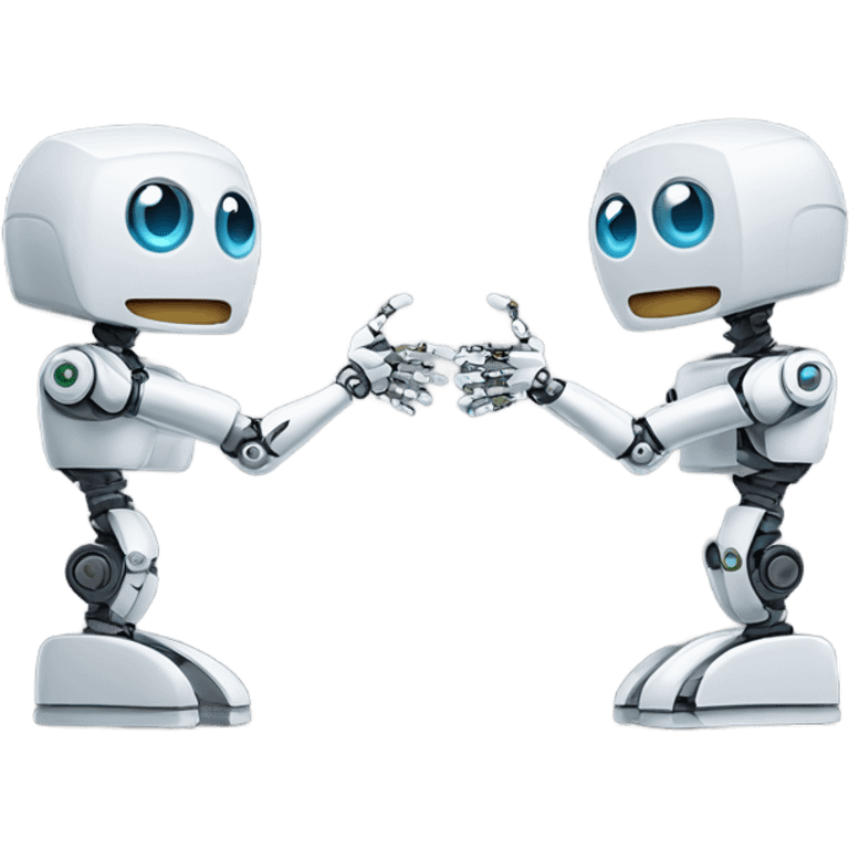 Two robotic with snake heads figures high-fiving or shaking hands, symbolizing partnership in technology. emoji