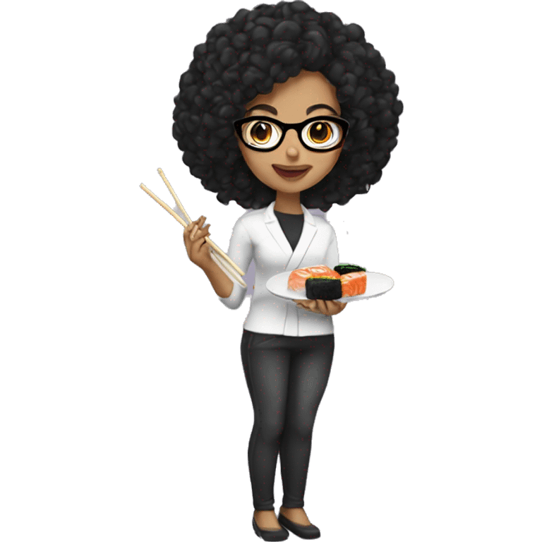 lightskin girl with curly black hair and glasses eating sushi  emoji