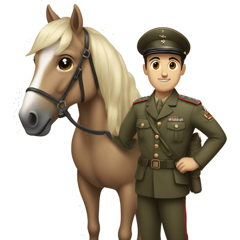 young man with a small square mustache, black side-parted hair, and in a WW2 military uniform on a pony emoji