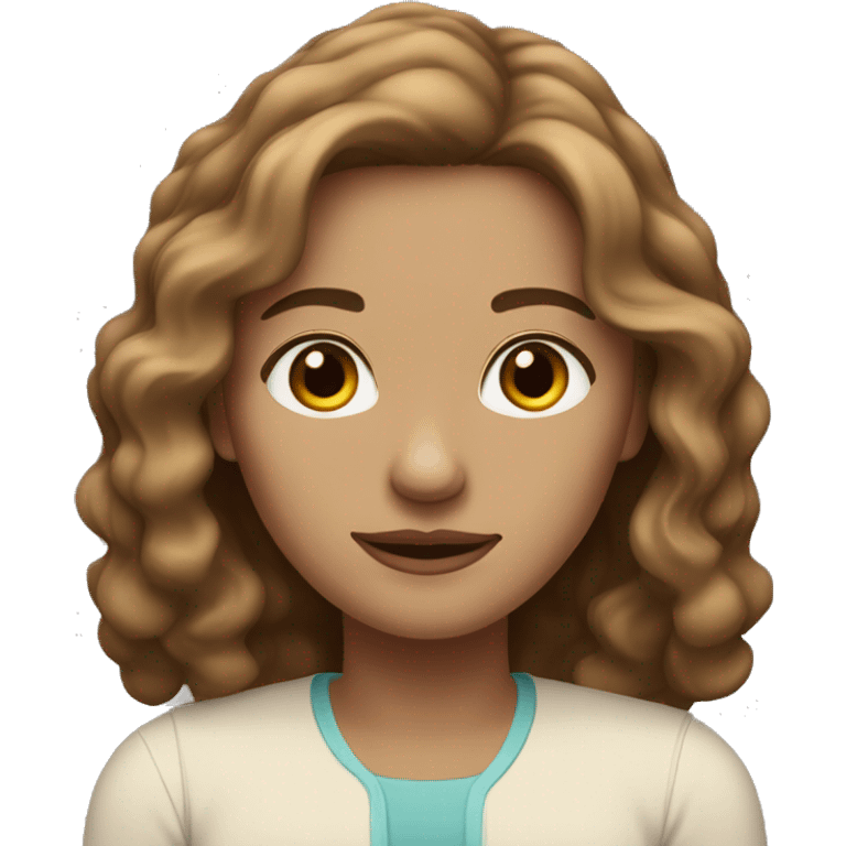 Light to medium skin tone woman with brown hair that goes a little passed her shoulders and has wavy hair emoji