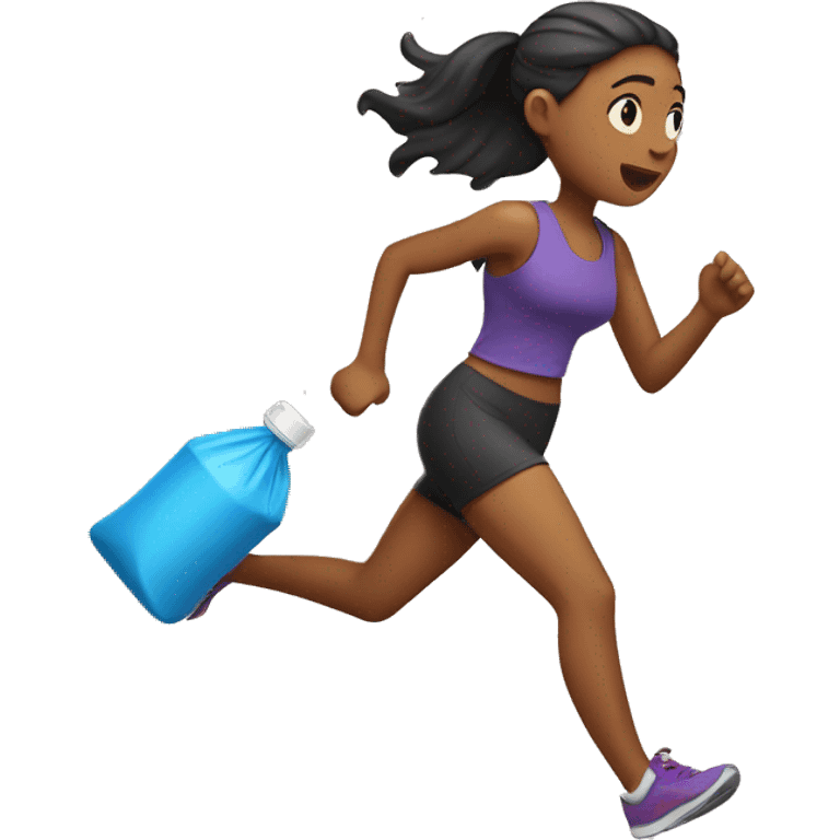 Girl running with gym bag and plastic cup  emoji