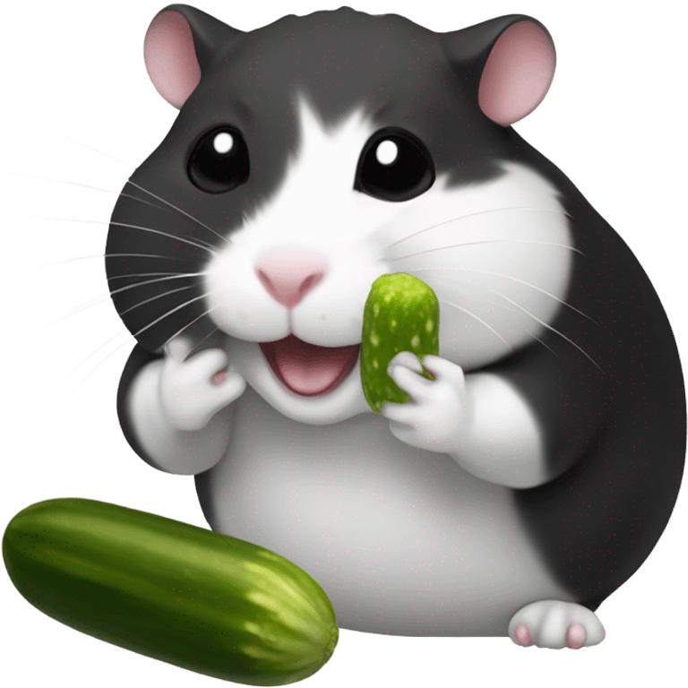 black and white hamster eating a pickle emoji