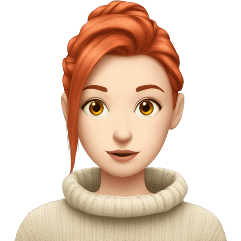 White girl red hair in a sweater sipping tea  emoji