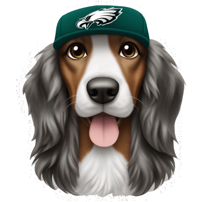 Long Haired Brindle Merle Dacschund wearing Philadelphia Eagles hat emoji