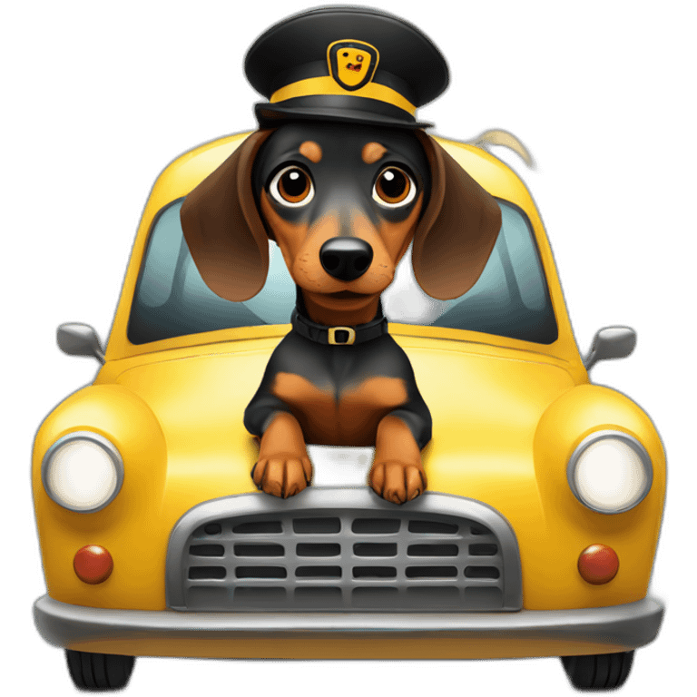 Dachshund rides in a taxi emoji