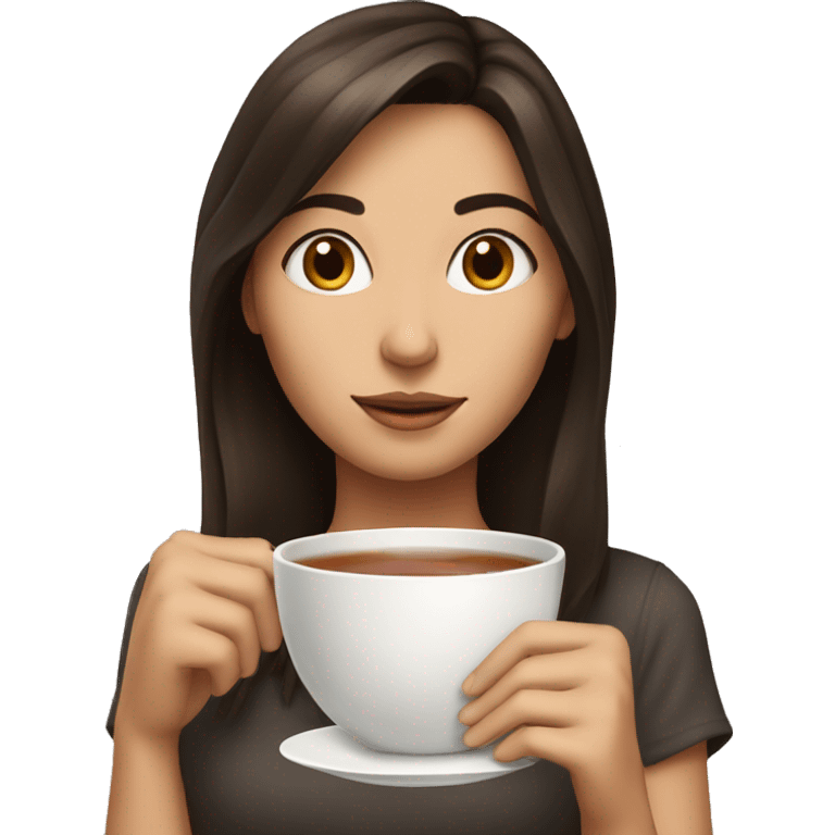 A brunette girl with cup of tea emoji