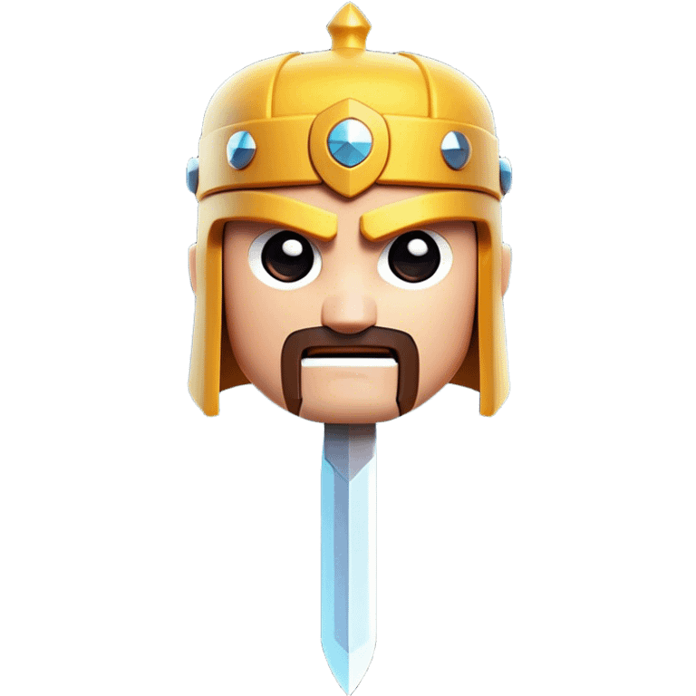 Clash of Clans aesthetic: Cinematic Playful Pixel 3D Sword Portrait Emoji, rendered in a 3D vector-style similar to standard emojis with minimal shading and bold, simplified shapes. A compact, distinct form with signature details, softly glowing with a pixelated adventure charm. Simplified yet unmistakably iconic, highly detailed and consistent, glowing with a soft radiance and high shine. Stylized with a touch of classic pixel-art charm and a soft glowing outline, capturing the essence of a beloved gaming relic with a friendly, playful manner! emoji