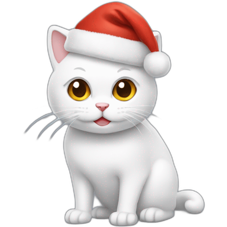 white cat with christmas hat emoji