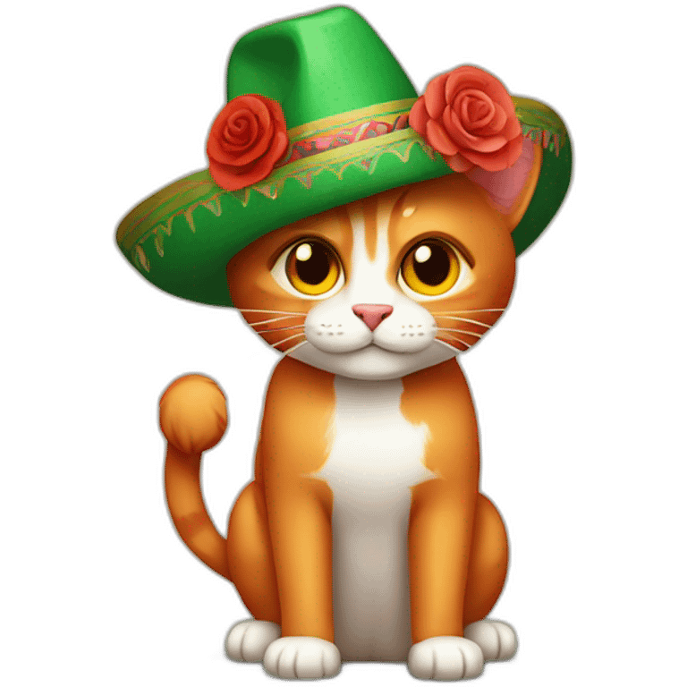 full red cat with a mexican hat face emoji