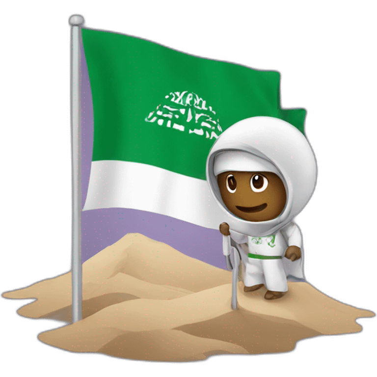 Arab person place the Saudi flag on the moon emoji