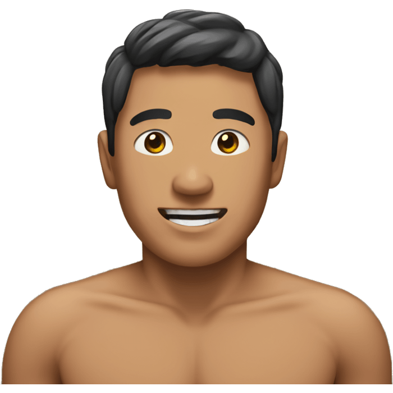 An asian man shirtless in a field emoji