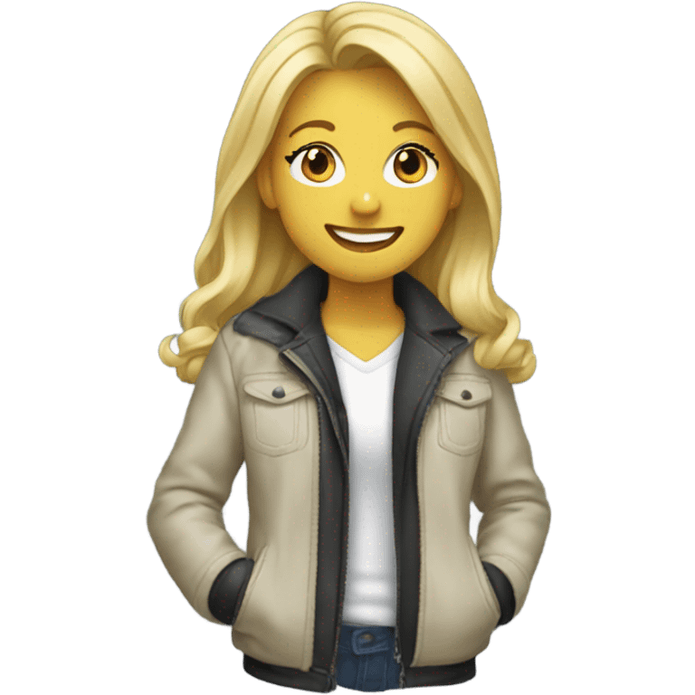 blonde girl smiling in jacket emoji