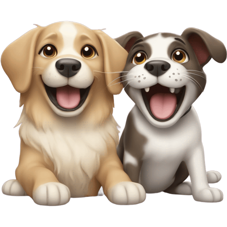 happy dog and happy cat playing around emoji