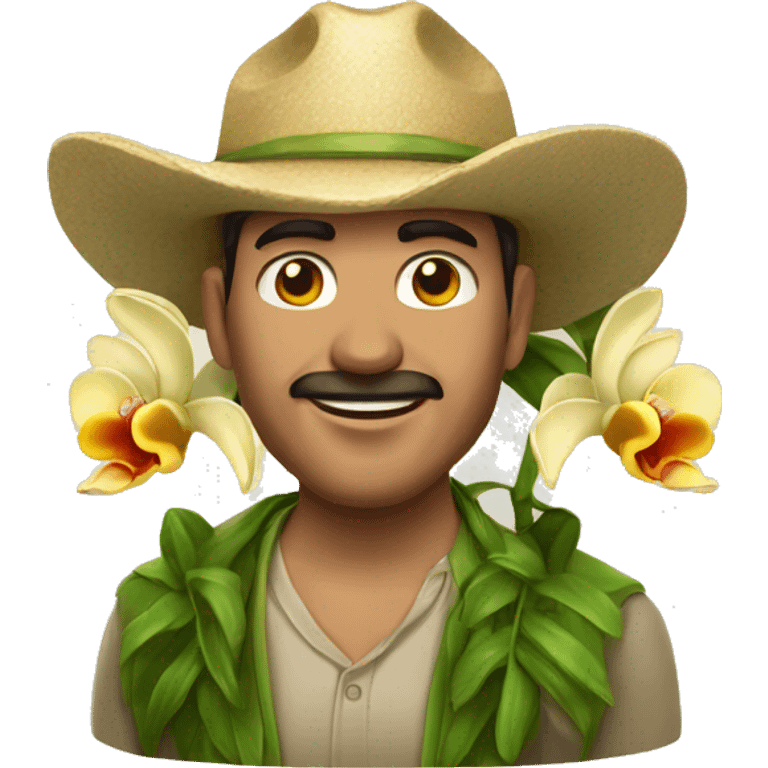 hombre disfrazado de orquídeas emoji