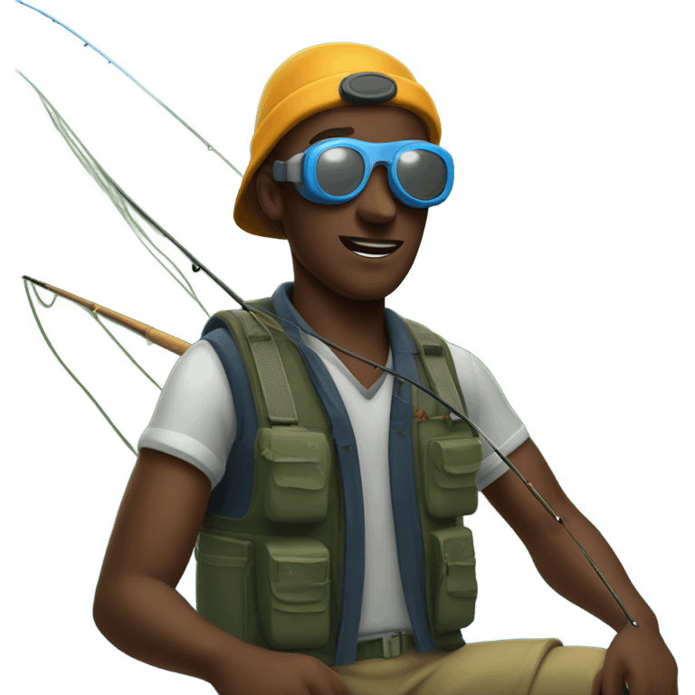 Black guy fishing with a pair of goggles on emoji