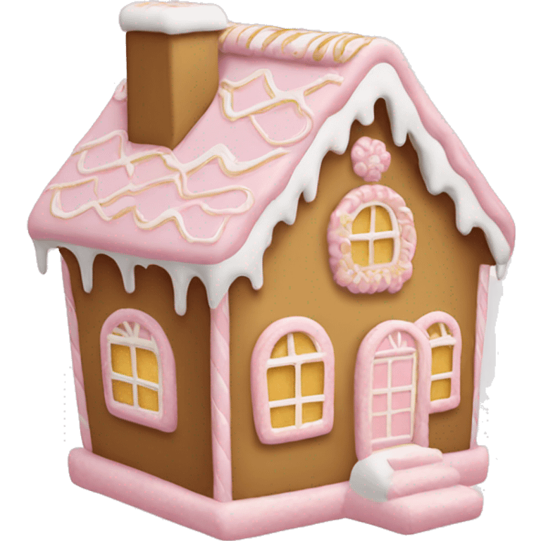 light pink and gold and white gingerbread house emoji