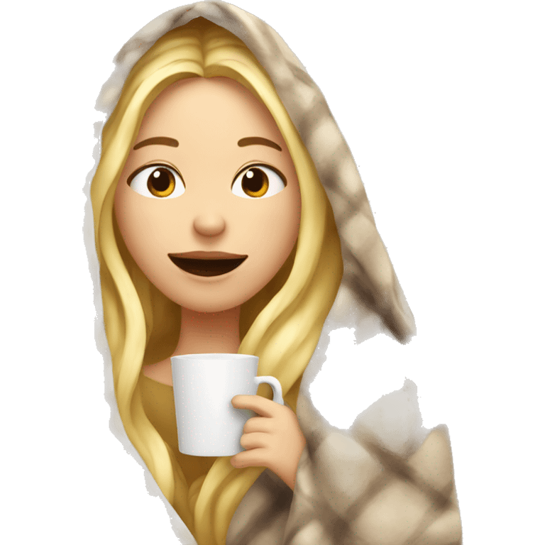 girl inside a blanket sipping coffee eyes closed blonde  emoji