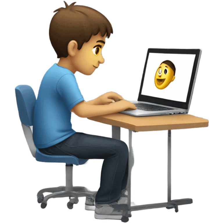 boy coding on laptop right side face and add skill word in laptop emoji