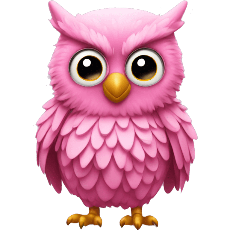  Pink owl with ruffled feathers and mad emoji