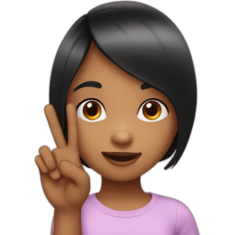 Small black hair girl showing three fingers emoji