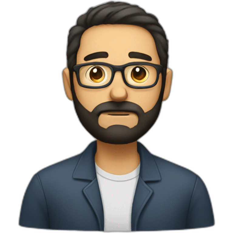 A man with dark hair, beard anda glasses, who is sad because people don't use google emoji