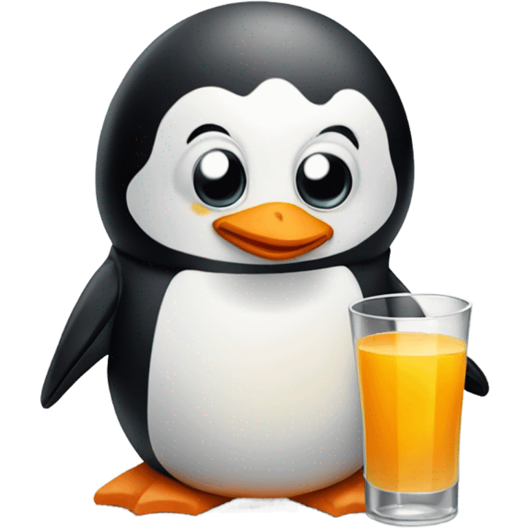 Penguin with orange juice emoji