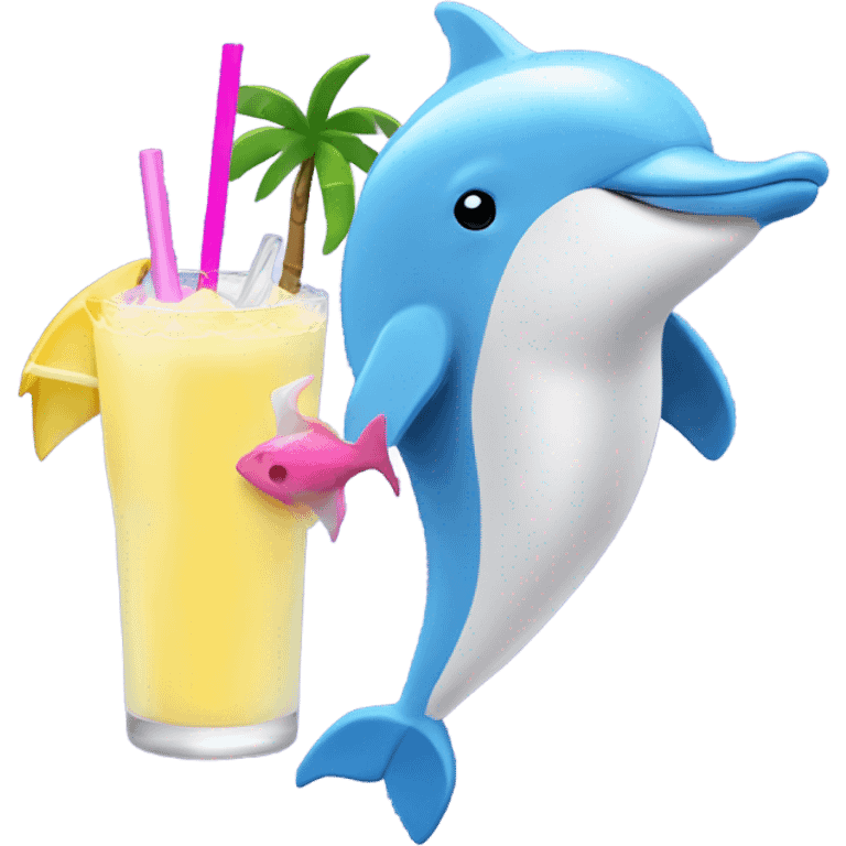 Pink dolphin drinking a pina colada emoji