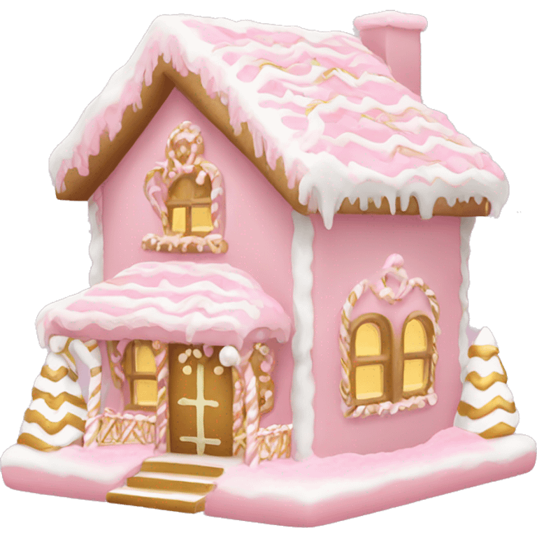 light pink and gold and white gingerbread house emoji