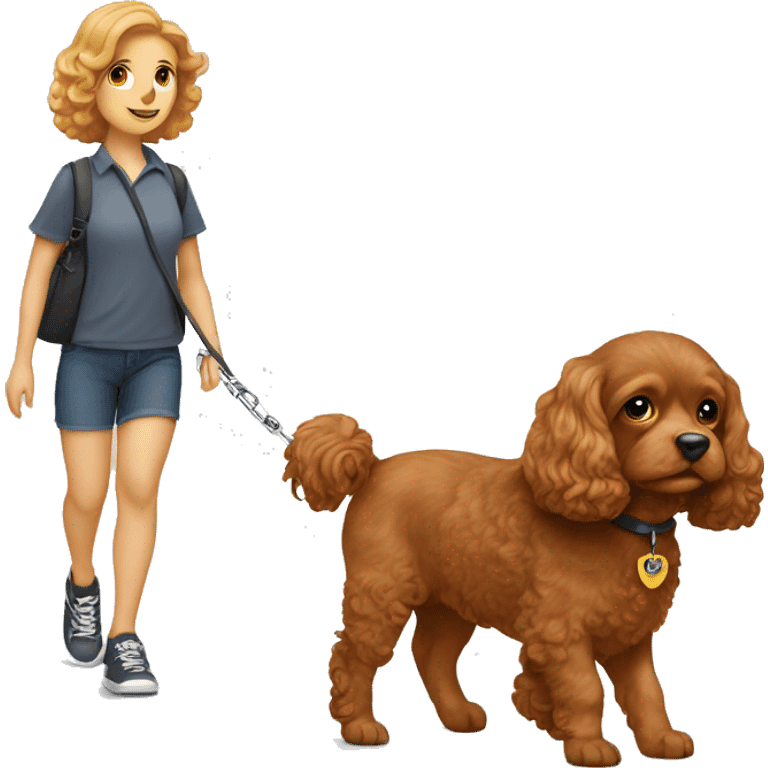 Two adorable brown cavapoos walking on leash emoji