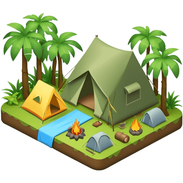 3d-isometric- jungle with camping emoji