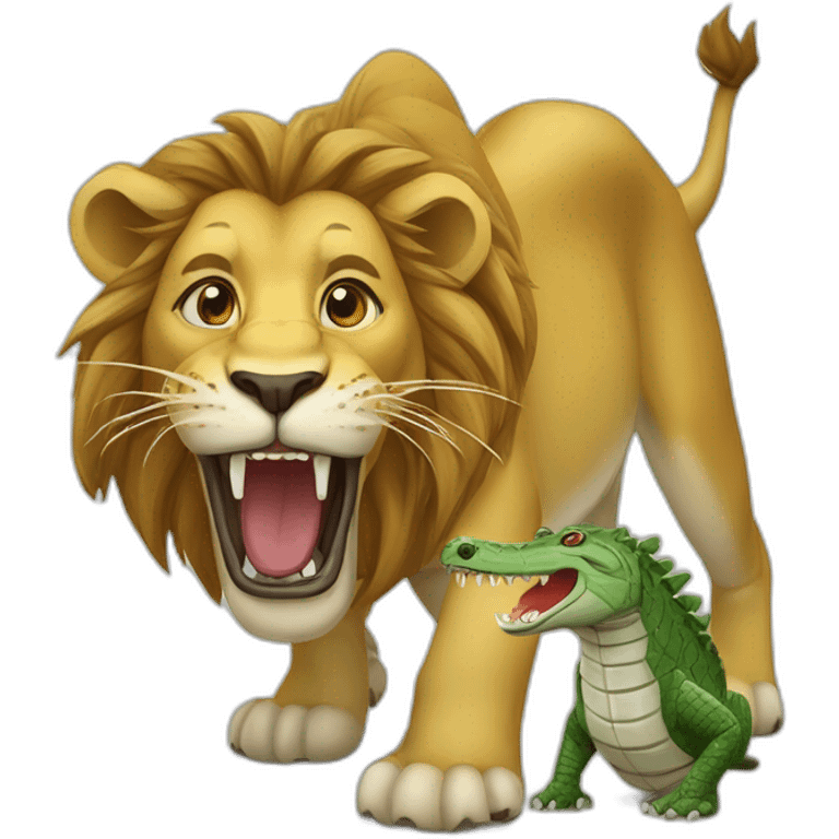 Un lion qui mange un zèbre et un crocodile emoji