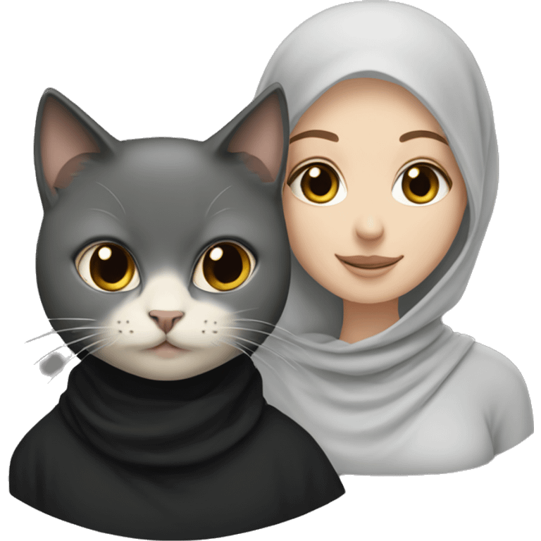 white girl with black hijab and a grey cat emoji