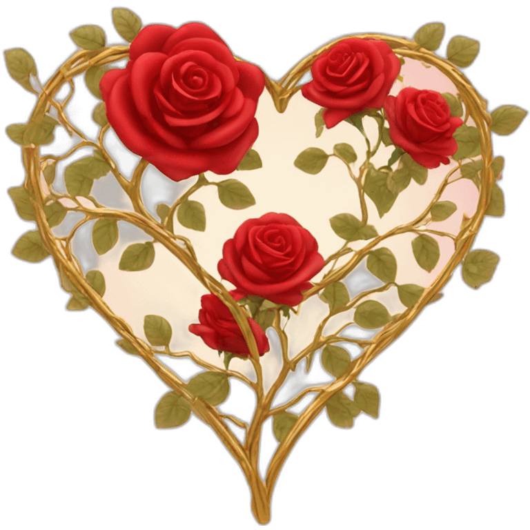 heart shape gold vine with red roses border emoji