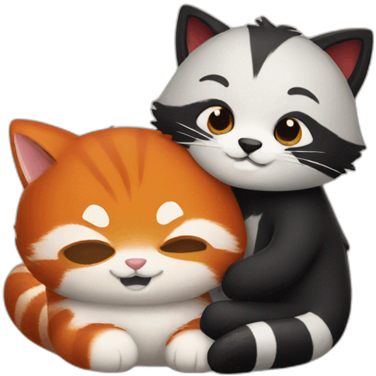 cat-and-red-panda-hugging emoji