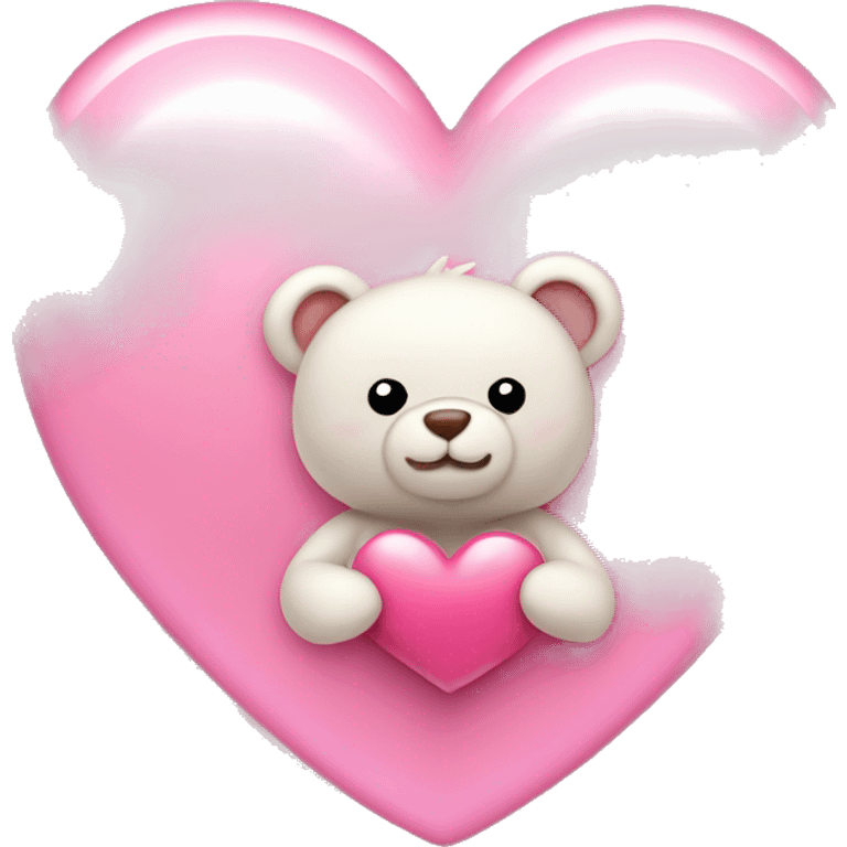 Pink heart with cute teddy bear infront of it emoji