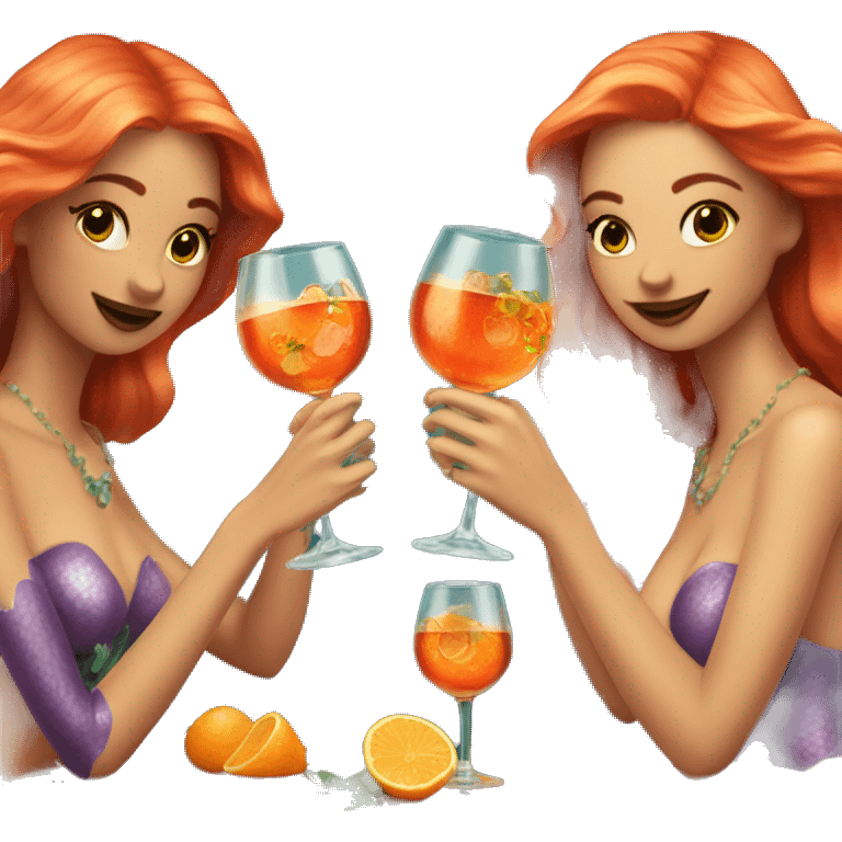 Three beautiful mermaids drinking aperol  emoji