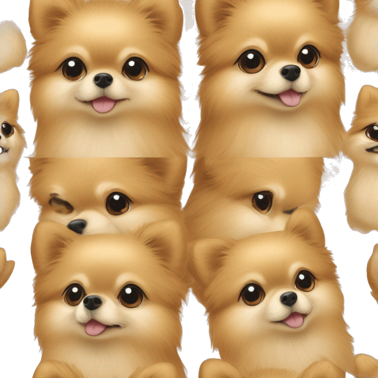 cute Pomeranian dog (Spitz) standing on its hind legs, holding its front paws together to form a heart shape. The Pomeranian should have a fluffy, light brown or golden fur, with a friendly and cheerful expression.  emoji