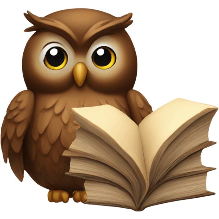 Brown owl with book emoji