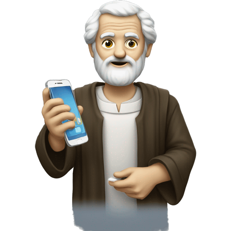 Aristotle holds a cell phone in his hand emoji